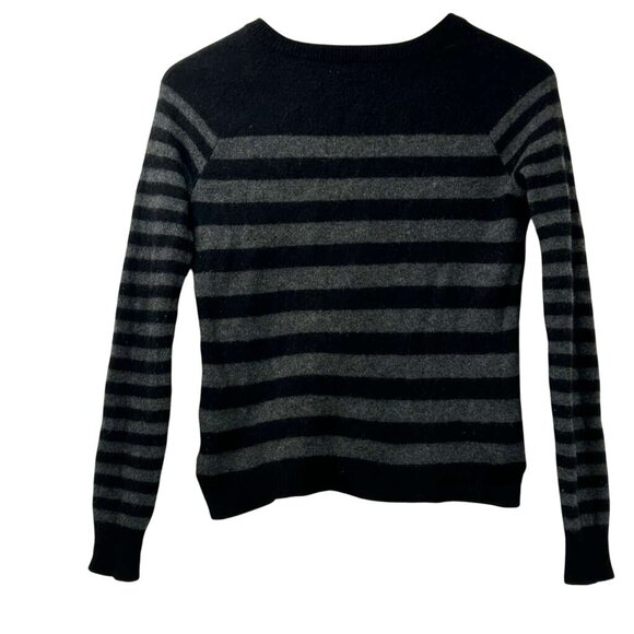 Theory Women's Petite Black Gray Striped 100% Cashmere Crew Neck Sweater - Picture 2 of 10